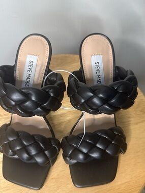 Steve Madden Black Braided Double-Strap Heels